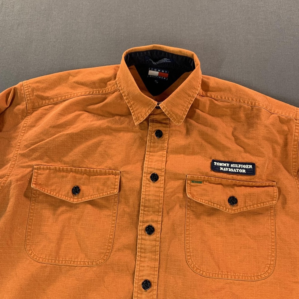 Tommy Hilfiger Shirt Mens Medium Orange Navigator Naval Military Long Sleeve - Picture 3 of 16